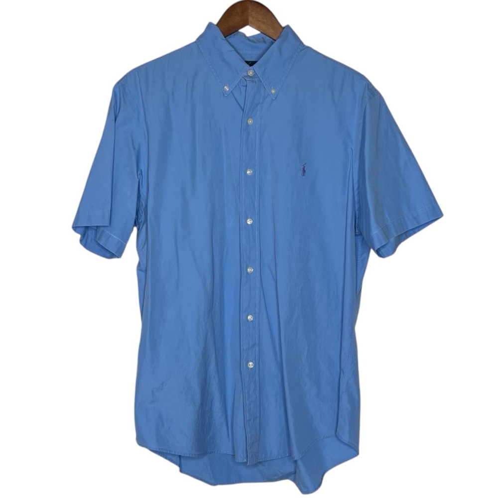 Ralph Lauren Custom Fit Men's Button Down Blue Short Sleeve Cotton Shirt L - Picture 5 of 15